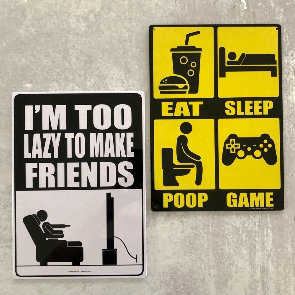 Gamer Graphic Tin Signs Decor 2 pc Bundle for College Dorm, Teen Room, Man Cave